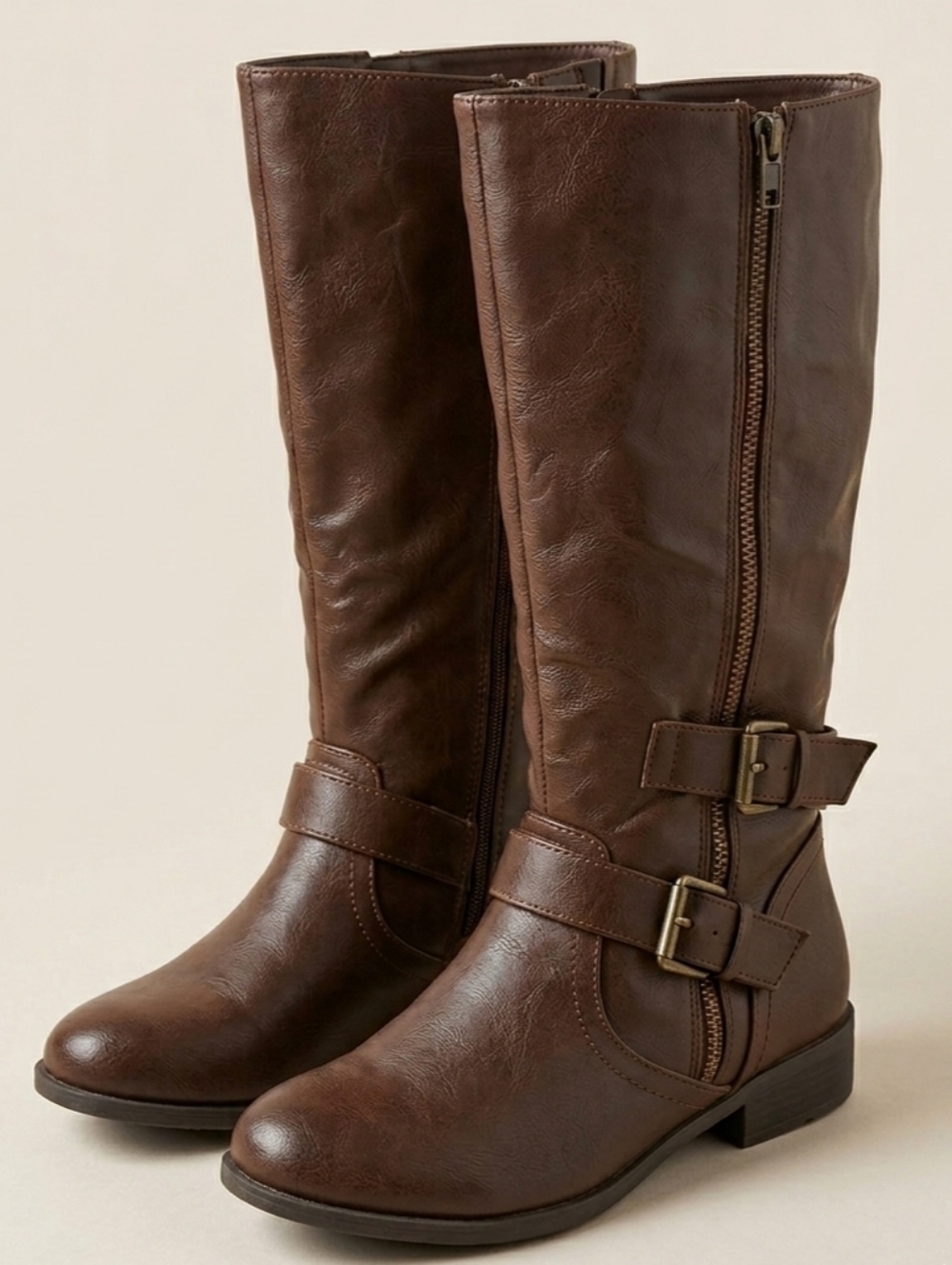 Lane Bryant Brown Riding Boots Buckle Zip Wide Calf Fall Equestrian Size 10W